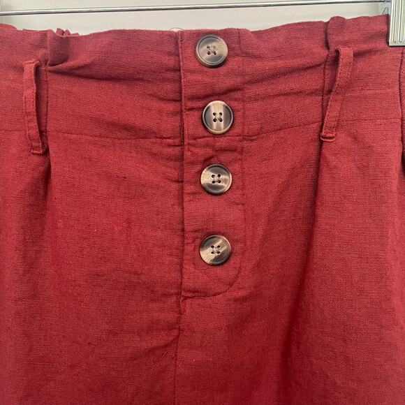AMERICAN EAGLE Paper Bag Linen Blend Skirt Size XS Rust Red Pull On Button - Picture 2 of 10